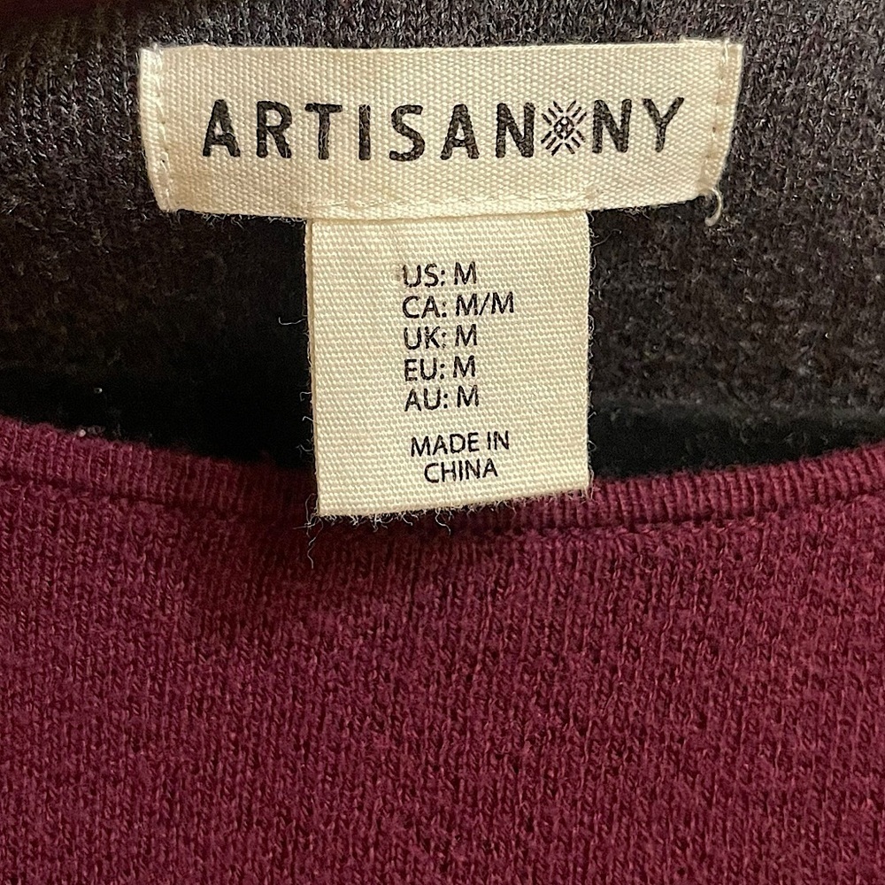 Artisan NY Wine Burgundy Sweater Dress 3/4 Cuffed Sleeves Gray Interior Size M - Picture 3 of 7